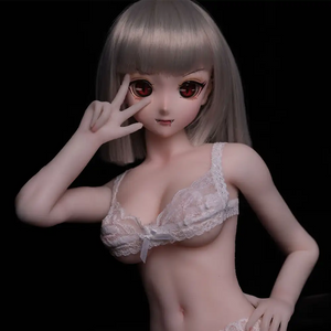 2ft 60cm anime style female mini silicone sex doll with medium breasts, tanned skin and a fit athletic body.