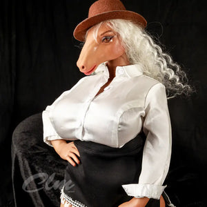 1ft 11in 60cm horse head mini silicone sex doll with large breasts, hooves and horse vagina, anus and tail.