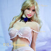 5ft 7in 169cm curvy white female sex doll with long blonde hair, fair skin, and C-cup breasts in pink lingerie.  Made by 6ye.