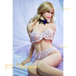 5ft 7in 169cm curvy white female sex doll with long blonde hair, fair skin, and C-cup breasts in pink lingerie.  Made by 6ye.