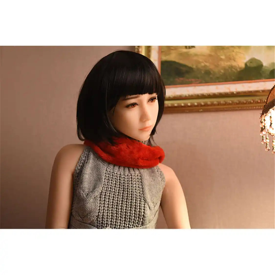 Ai, 53 inch 135cm tall, skinny, flat chested realistic Asian female sex doll with black hair.  Made By SY Doll.