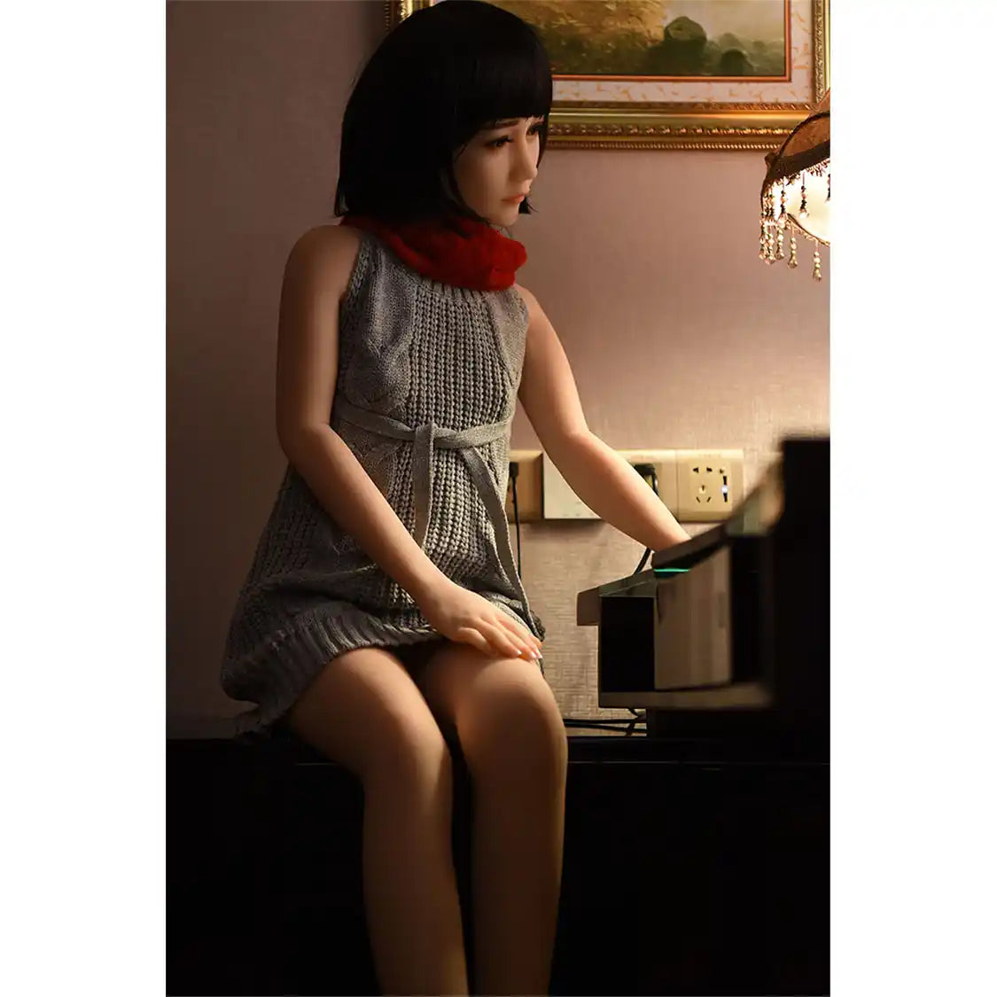 Ai, 53 inch 135cm tall, skinny, flat chested realistic Asian female sex doll with black hair.  Made By SY Doll.