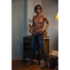 5ft 9in 175cm muscular dark skinned Asian male sex doll with dark hair, and a large penis dressed in a cowboy outfit.