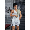 5ft 4in 162cm muscular Asian male sex doll with dark hair and a large penis in a tank top and shorts.