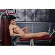 5ft 4in 162cm muscular Asian male sex doll with dark hair and a large penis in a tank top and shorts.