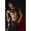 5ft 4in 162cm muscular White DILF sex doll with shaggy dark hair, stubble and a large penis in a gladiator outfit.