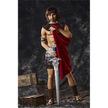 5ft 4in 162cm muscular White DILF sex doll with shaggy dark hair, stubble and a large penis in a gladiator outfit.