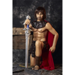 5ft 4in 162cm muscular White DILF sex doll with shaggy dark hair, stubble and a large penis in a gladiator outfit.