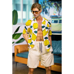 5ft 9in 176cm muscular White male sex doll with a large penis in a Hawaiian shirt and beige shorts.