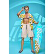 5ft 9in 176cm muscular White male sex doll with a large penis in a Hawaiian shirt and beige shorts.