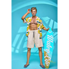 5ft 9in 176cm muscular White male sex doll with a large penis in a Hawaiian shirt and beige shorts.