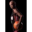 5ft 9in 175cm muscular Black male sex doll bald with a large penis dressed in a basketball outfit.