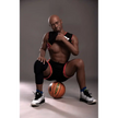 5ft 9in 175cm muscular Black male sex doll bald with a large penis dressed in a basketball outfit.