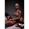 5ft 9in 175cm muscular Black male sex doll bald with a large penis dressed in a basketball outfit.