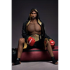 5ft 9in 175cm muscular Black male sex doll bald with a large penis dressed in a boxing outfit.