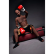 5ft 9in 175cm muscular Black male sex doll bald with a large penis dressed in a boxing outfit.