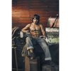 5ft 4in 162cm muscular White male sex doll with dark hair and a large penis in a blacksmiths outfit.