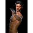 5ft 9in 176cm older looking, rugged and muscular White male sex doll with a large penis in a white shirt and jeans with claws.