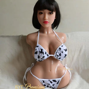 2ft 2in or 66cm E-cup Asian female sex doll torso with pale skin, shoulder length black hair, perky butt, and brown eyes. Made by 6ye