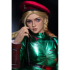 5ft 1in 157cm curvy female silicone sex doll with blonde hair and C-cup breasts in a Cammy costume.