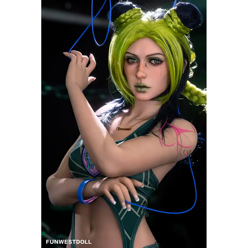 5ft 2in 159cm Caucasian female luxury silicone sex doll by FunWest with blonde hair, A-cup breasts and a slim athletic figure in a swim suit