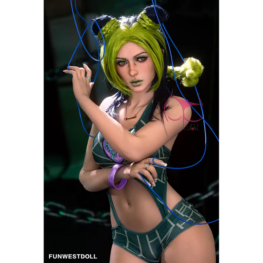 5ft 2in 159cm Caucasian female luxury silicone sex doll by FunWest with blonde hair, A-cup breasts and a slim athletic figure in a swim suit