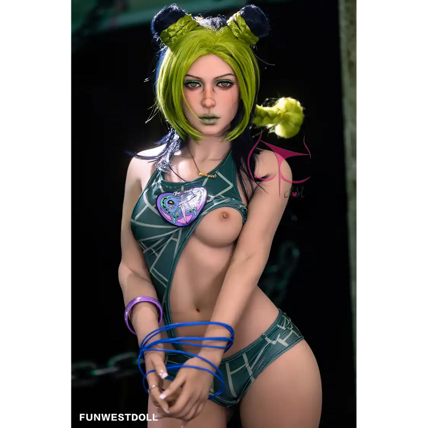 5ft 2in 159cm Caucasian female luxury silicone sex doll by FunWest with blonde hair, A-cup breasts and a slim athletic figure in a swim suit