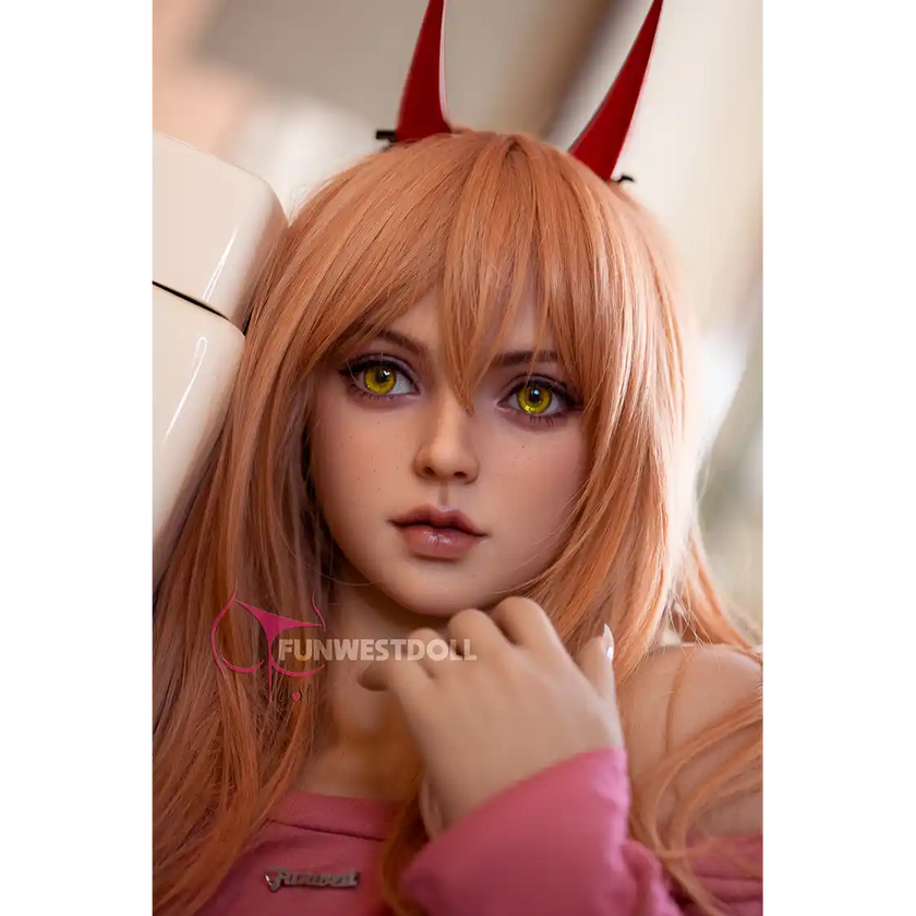 5ft 2in 159cm Caucasian female TPE sex doll with blonde hair, small A-cup breasts and a slim athletic figure by FunWest in pink shirt and denim shorts.