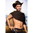 5ft 6in or 170cm silicone male sex doll with muscular arms, chest and abs with short brown hair and blue eyes in a cowboy outfit.