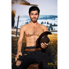 5ft 6in or 170cm silicone male sex doll with muscular arms, chest and abs with short brown hair and blue eyes in a cowboy outfit.