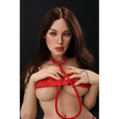 5ft 4in or 163cm tall life size MILF silicone sex doll with long legs and long brown hair in red lingerie.