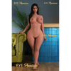 5ft 2in 157cm sex doll with long straight black hair, tan skin, and large E-cup breasts in short tight champaigne dress.Made by 6ye.