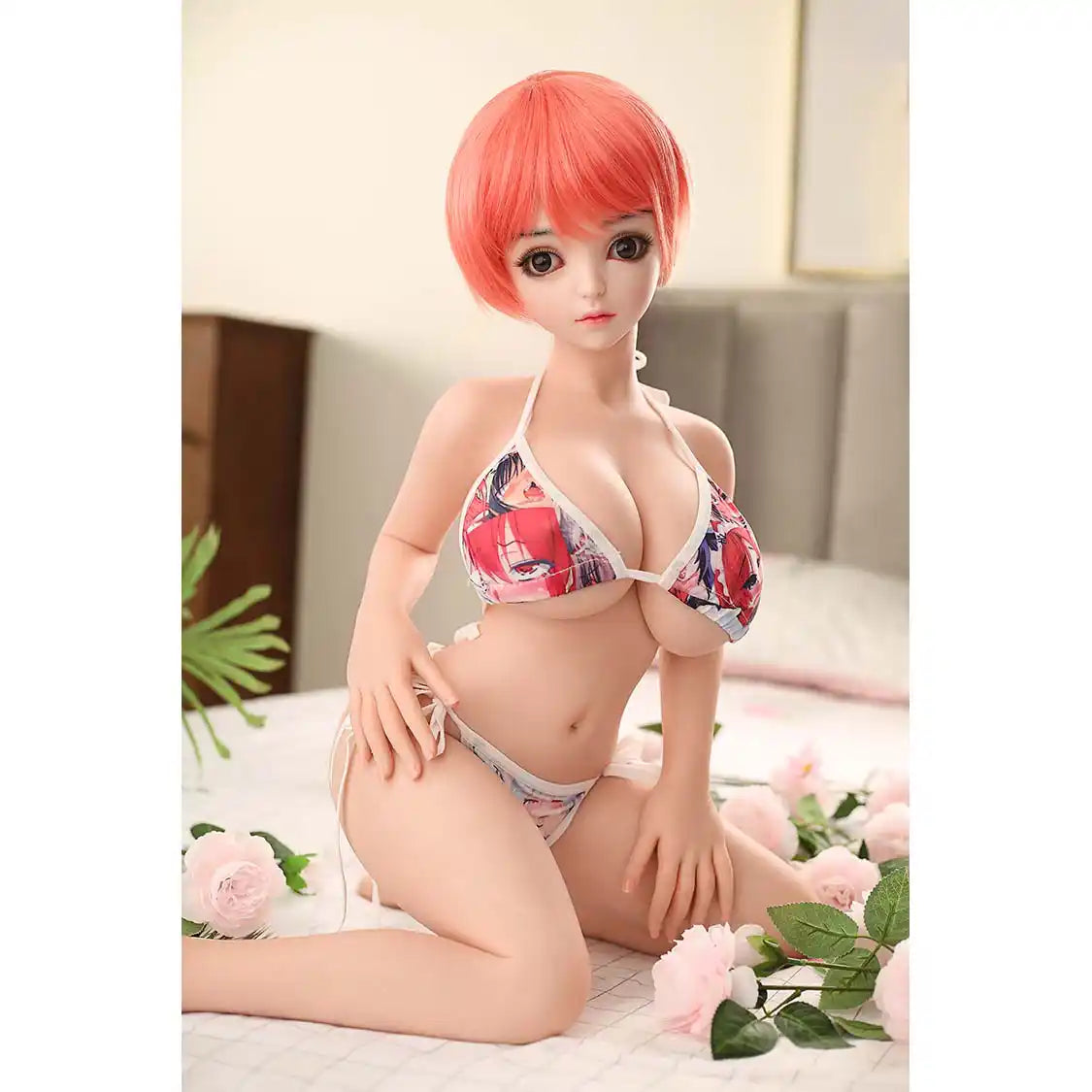 Large breasted 39 inch or 100cm anime style mini silicone sex doll with long blonde hair. made by Future Doll.