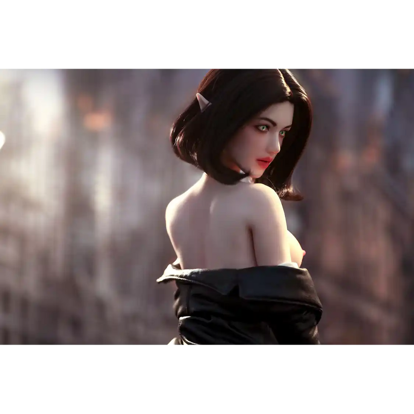 1ft 11in 60cm Elf TPE sex doll with brown hair, glittery cat eyes, medium breasts and a slim athletic figure.