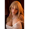 5ft 3in 164cm white female silicone sex doll with long blonde hair, F-cup breasts, curvy figure and sexy white dress.