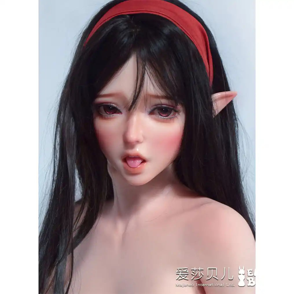 Sakuma Hanasaki life like 4ft 11in or 150cm luxury silicone Elf sex doll by Elsa Babe with dark har and a slim athletic body.