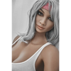 5ft 2in 158cm curvy Asian TPE sex doll with silver hair, large I cup breasts brown eyes and tanned skin in sports bra and tight pants.