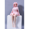 2ft 60cm mini anime sex doll Azami. Silicone body construction, giant breasts, fair skin, pink hair and a sexy curvy body in a pink blouse.