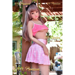 5ft 4in 162cm slim Asian sex doll with long straight silver hair, light skin, and C-cup breasts in a pink top and skirt.Made by 6ye.