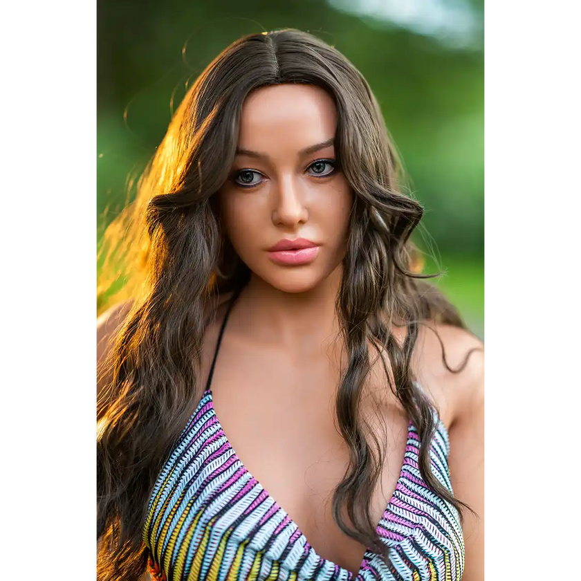 5ft 6in 167cm Latina silicone sex doll with E-cup breasts, and a curvy figure in a sexy skirt.