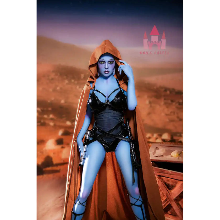 5ft 1in 156cm tall hot blue alien TPE sex doll with a slim figure and large E-cup breasts.