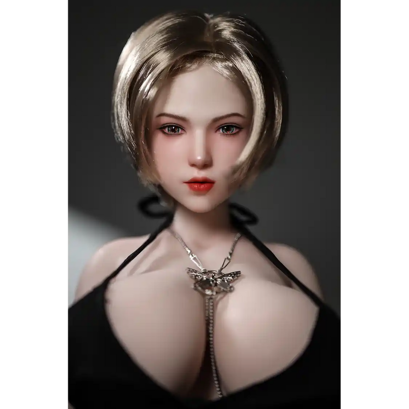 1ft 11in 60cm white female mini sex doll with blonde hair, light skin and extra large breasts.