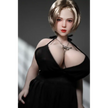 1ft 11in 60cm white female mini silicone sex doll with blonde hair, light skin and extra large breasts.