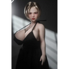 1ft 11in 60cm white female mini silicone sex doll with blonde hair, light skin and extra large breasts.