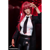 5ft 3in 162cm white female tpe sex doll with bright red hair, F-cup breasts, and curvy figure in an emo school girl outfit.