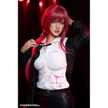 5ft 3in 162cm white female tpe sex doll with bright red hair, F-cup breasts, and curvy figure in an emo school girl outfit.