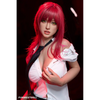 5ft 3in 162cm white female tpe sex doll with bright red hair, F-cup breasts, and curvy figure in an emo school girl outfit.