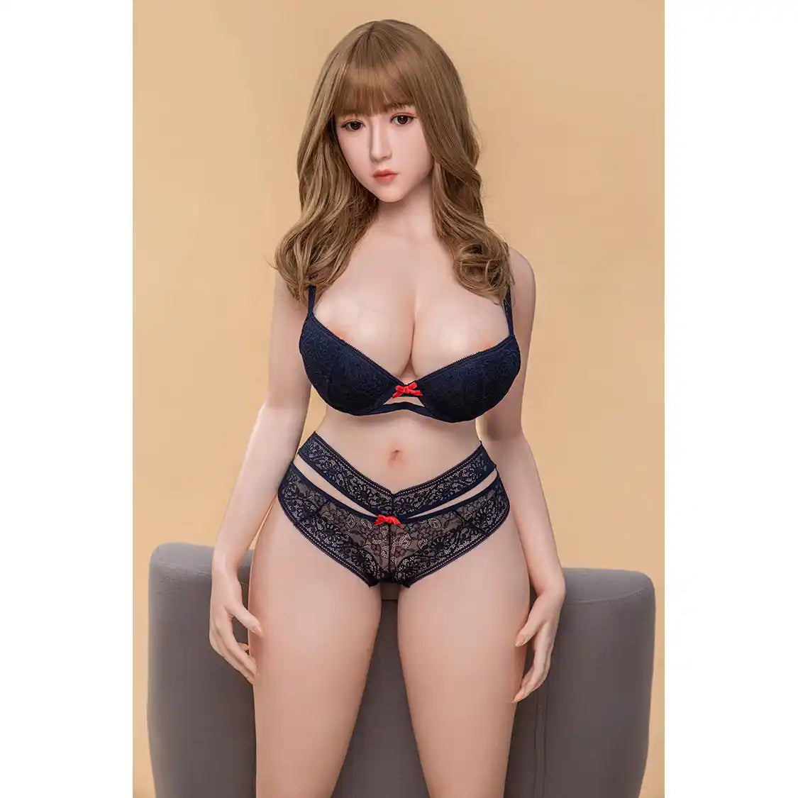 Ultra realistic life size 5ft 3in or 162cm hot Asian silicone sex doll with life like silicone gel filled breasts and long brown hair.  By Future Doll.