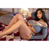 5ft 3in 161cm curvy Asian sex doll with long straight brown hair, light skin, and very large L-cup breasts in grey underwear.Made by 6ye.