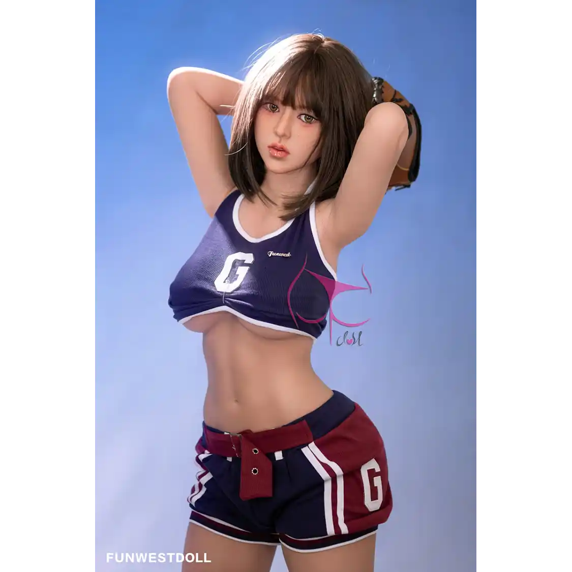 5ft 5in 155cm Asian female TPE sex doll with black hair, F-cup breasts and a slim athletic figure in a sports outfit.